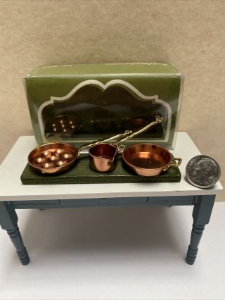 Vintage Nip Bodo Hennig Copper Pots & Pans Dollhouse Miniature 1:12