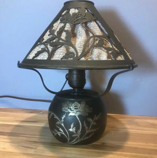 Antique Arts & Crafts Heintz Silver On Copper Boudoir / Table Lamp