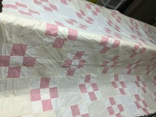 Vintage Quil Top Throw Or Child’s Quilt Top 71x53 48 Gingham Blocks Early Quilt
