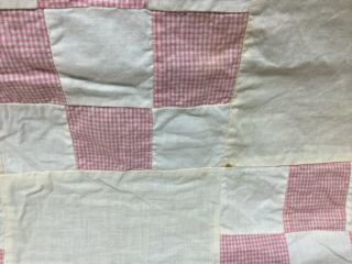 Vintage quil top throw or child’s quilt top 71x53 48 gingham blocks early quilt 2