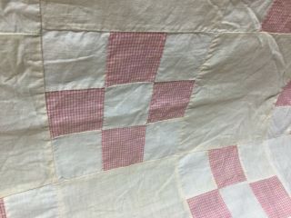 Vintage quil top throw or child’s quilt top 71x53 48 gingham blocks early quilt 3