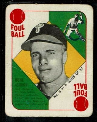 1951 Topps Blue Backs Baseball Phillies Richie Ashburn Hof Card 4 Gd - Vg Sp