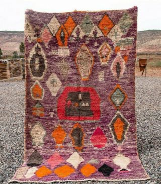 Moroccan Boujad Rug 100 Wool Handmade Old Vintage Berber Carpet (5ft X 8,  7 Ft)