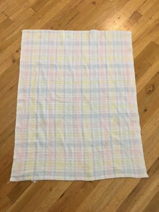 Vintage Cotton Woven Pastel Baby Blanket Beacon? 33x41” Plaid Gerber? Faded Tag