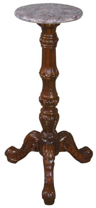 Mahogany Victorian Style Carved Marble Top Pedestal Table Plant Stand Parlor 38 "