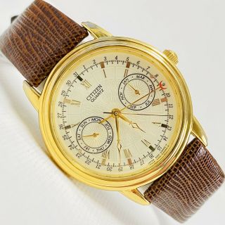 Vintage Citizen Mens 35mm Gold Dress Watch Day/date/month Watch 6355 - G32542 Runs