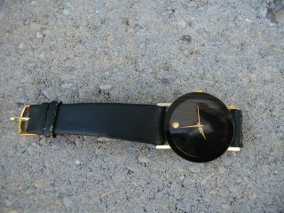 Movado Museum Black Dial Leather Strap Swiss Quartz Mens Watch 0606876