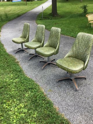 Vtg Mid Century Retro Dinette Chrome Vinyl Set Of 4 Kitchen Chairs Swivel Green