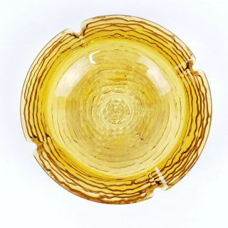 Vintage Amber Yellow Glass Ashtray Round Heavy 6.  25 Inches Euc