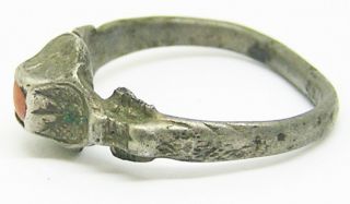 16th century Renaissance Tudor period silver & coral set finger ring size 10 3