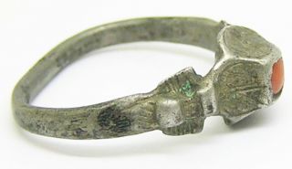 16th century Renaissance Tudor period silver & coral set finger ring size 10 5