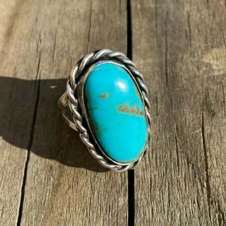 Size 7.  5 Classic Vintage Old Pawn Turquoise Sterling Silver Rope Detail Ring 2