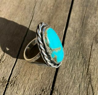 Size 7.  5 Classic Vintage Old Pawn Turquoise Sterling Silver Rope Detail Ring 3
