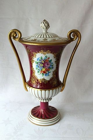 Antique Dresden Carl Thieme Potschappel Porcelain Enamel Urn Vase C 1901
