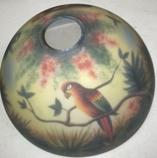 Vintage Reverse Painted Jungle And Parrots Lamp Shade
