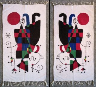 Joan Miro Large Wool Tapestry Of Personages Mid - Century Modern Rug Wall Hanging