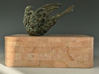 Vintage Maitland Smith Tessellated Stone Bronze Peace Dove Sculpture Box