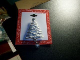 Vintage Christopher Radko Christmas Tree Pin/brooch,  White Glitter W/snowflake