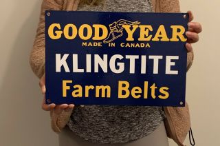 Vintage Goodyear Farm Belts Porcelain Sign Gas Oil Tractor Canada Pump Plate Ad