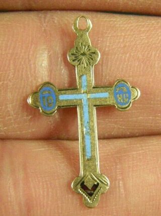 Antique Victorian Imperial Russian 14k (56) Gold Enamel Orthodox Cross Pendant