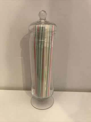 Vintage Clear Glass Apothecary Candy Jar With Lid Pharmacy 8 " Tall