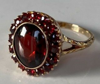 Very Special Large Victorian Antique 9ct Gold Garnet Cabachon Cluster Ring