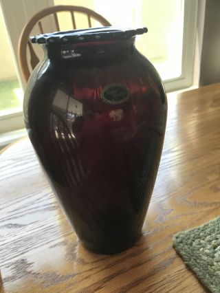 Vase 9” Anchor Hocking Royal Ruby Red Depression Glass Ruffled Top Vintage