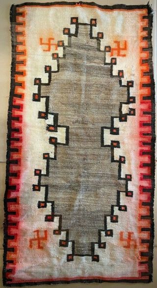 Large Antique Vintage Two Gray Hills Navajo Blanket Rug Whirling Logs 83x44 "