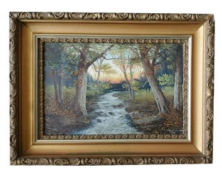 Antique 19th C.  J.  Davis Signed Land Space Oil On Canvas Painting In Gilt Frame
