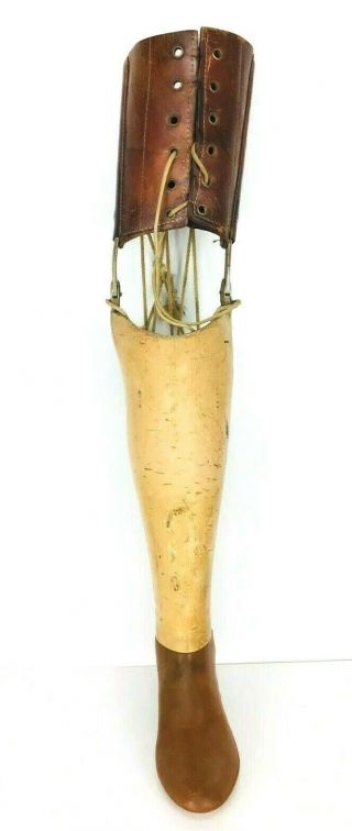 Antique/vintage Prosthetic Leg Artificial Limb Amputee Leather Lace - Up Thigh