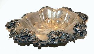 Antique York Silver Relief Floral Motif Bowl By Woodside Sterling Co.  (thb)