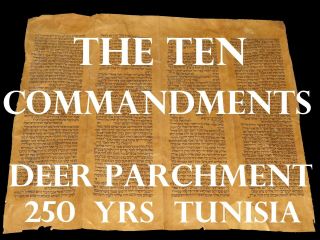 Torah Scroll Bible Vellum Manuscript Fragment 250 Yrs Tunis The Ten Commandments