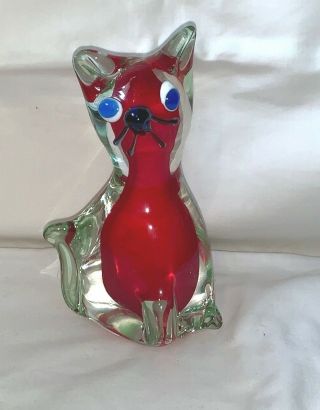 Vintage Red Murano Art Glass Cat