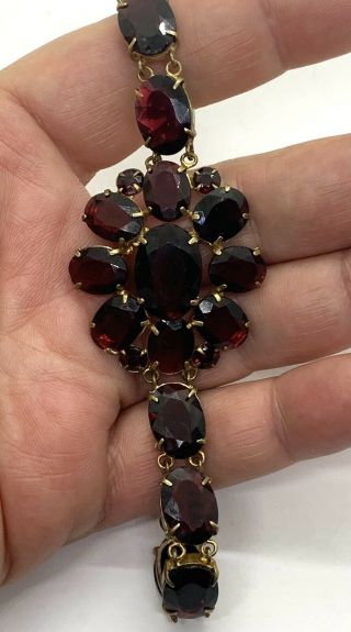 Vintage Signed Czech Red Garnet Glass Open Back Link Bracelet Gorgeous