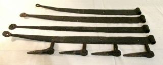 Antique 18th C.  Hand Forged Wrought Cast Iron Door Strap Hinges & Pintles