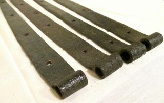 Antique 18th C.  Hand Forged Wrought Cast Iron Door Strap Hinges & Pintles 6