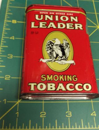 Vintage Union Leader Pocket Style Tobacco Tin,  Great Colors & Graphics