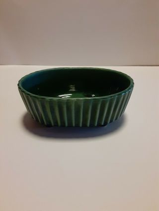 Vintage Hull USA F39 Mid Century Forest Green Oval Ribbed Planter 2