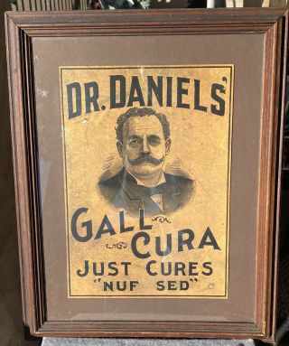 Antique Dr.  Daniels’ Gall Cura Veterinary Framed Advertising Sign Horse Medicine 3