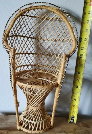 Vintage 1970s Peacock Wicker Rattan 16 Inch Fan Back Chair / Plant Stand - Boho