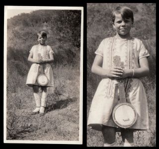 Ukulele Banjo Butch Haircut Girl In Benedict Canyon Ca 1920s Vintage Photo