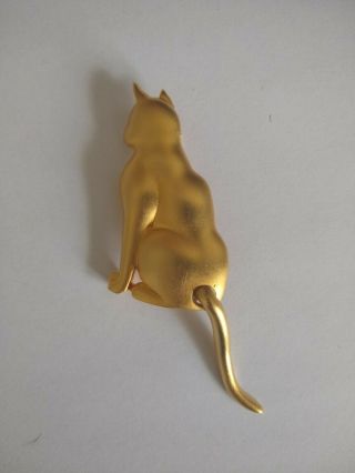 Signed Jj Cat Brooch Movable Tail Vintage Gold Tone Animal Figural