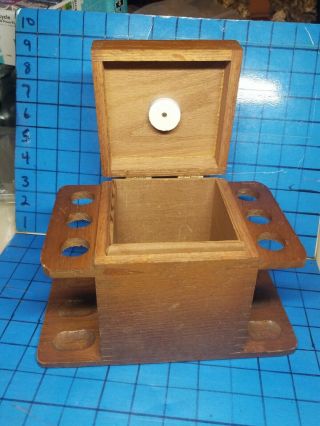 Vtg Oak Walnut Wood Smoking Tobacco Pipe Stand Holder Rack Humidor Box Aztec