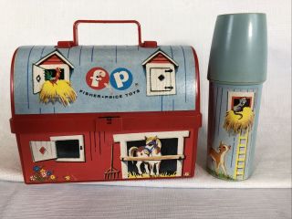Vintage 1962 Fisher Price 549 Barn And Silo Lunch Box And Thermos Set