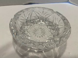 Vintage Crystal Cut Lead Diamond Clear Glass Ashtray 6 " Round Flower Etched