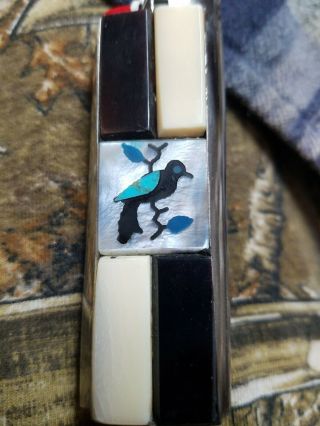 Vtg Western Cover Case Old Lighter Holder Silver Turquoise Mop Onyx Bird For Bic