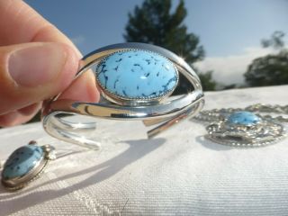 Vintage Blue Cuff Bracelet Necklace Earring Set Whiting & Davis 3pc Set