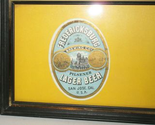 Antique Fredericksburg Brewing Co Lager Beer San Jose,  Ca Beer Label Framed