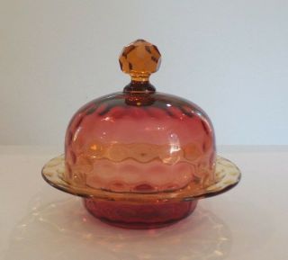 Antique American Amberina Art Glass Inverted Thumbprint Butter Dish,  C.  1880 