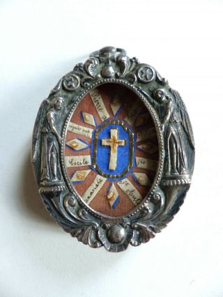 Antique French 19th Century True Cross & 8 Saints Sterling Silver Reliquary